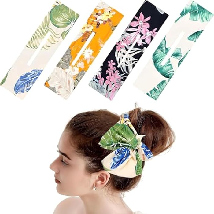 Hair Bun Maker Band, Floral and Tropical Prints, Wire-Secured Design, Multi-Color,1 Pcs - Image 1